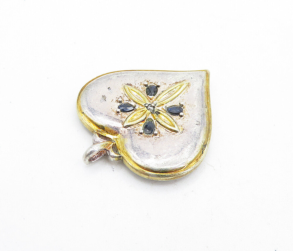925 Sterling Silver  Vintage Sapphire Daughter Quote Heart Pendant  PT5304