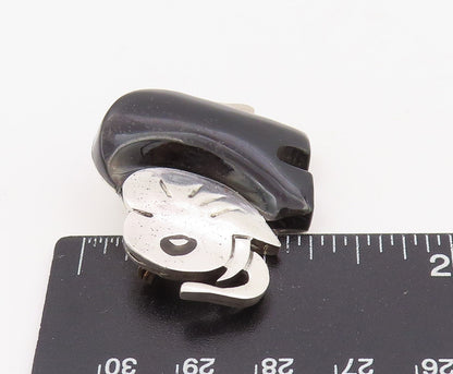 925 Sterling Silver Vintage Brooch Pin MEXICO Onyx Modernist Elephant  BP12288