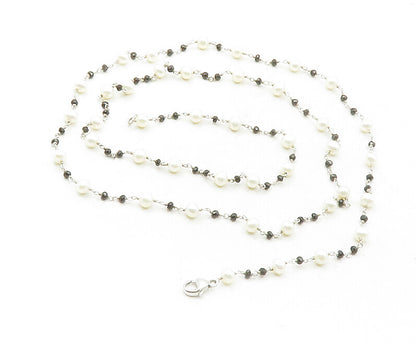 925 Sterling Silver  Petite Pearls & Black Hematite Chain Necklace  NE2128