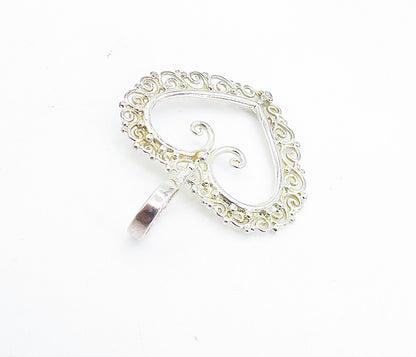 925 Sterling Silver  Vintage Shiny Swirl Border Open Love Heart Pendant PT5240