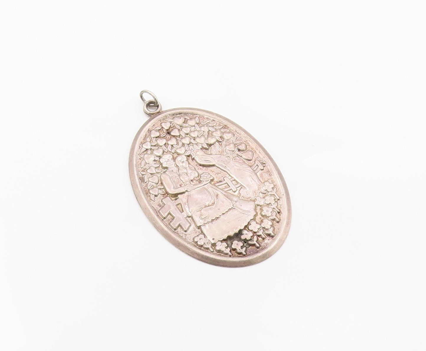 925 Sterling Silver Vintage Pendant Courting Couple & Love Heart Tree   PT26320