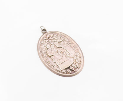 925 Sterling Silver Vintage Pendant Courting Couple & Love Heart Tree   PT26320