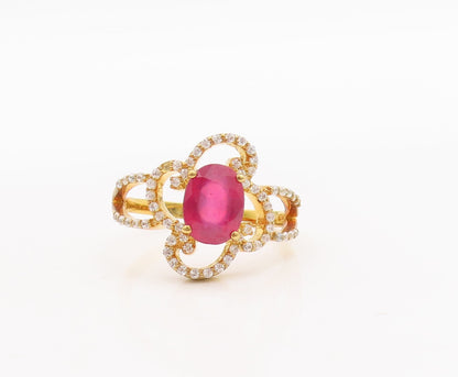 925 Sterling Silver Vintage Ring Gold Plated Ruby & CZ Flower  Sz 7  RG29721