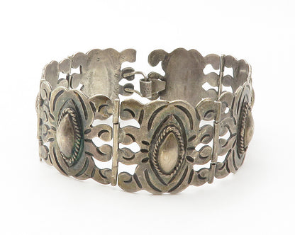 925 Sterling Silver  Vintage Antique Cutout Design Panel Chain Bracelet BT5628
