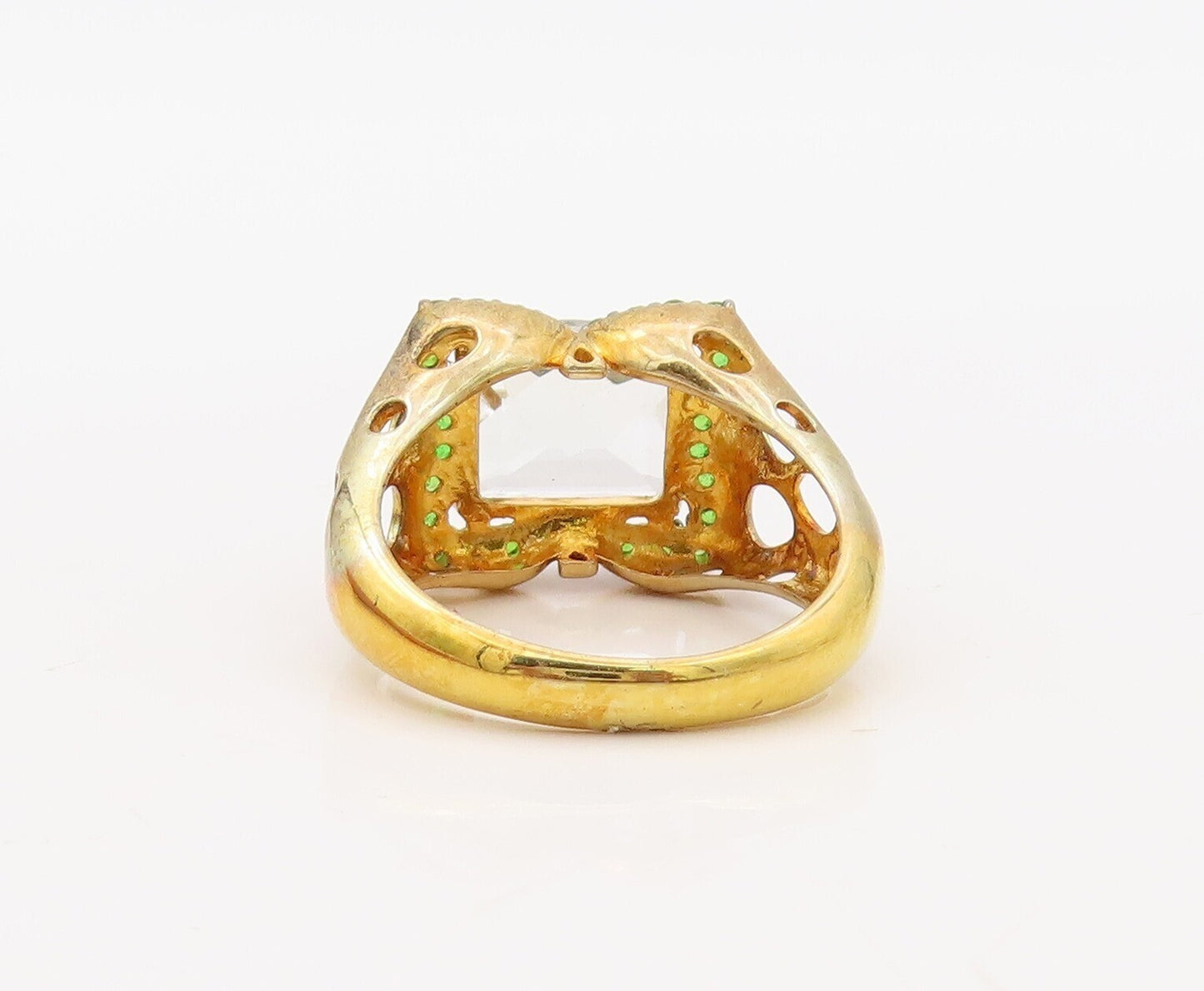 925 Sterling Silver Vintage Ring Gold Plated White  & Green Topaz  Sz 7  RG30632