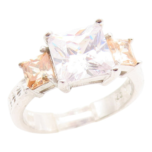 925 Sterling Silver Vintage Ring Dual Color CZ Statement Band  Sz 7  RG35965