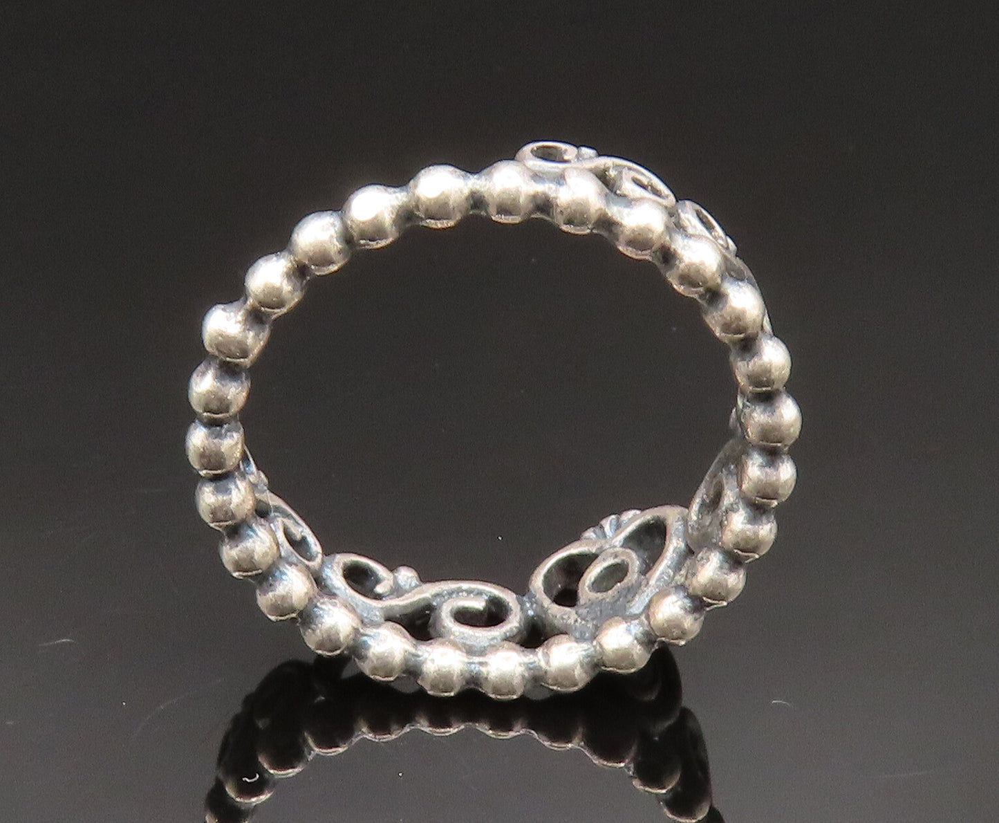 PANDORA 925 Sterling Silver Vintage Beaded Royal Crown Topaz Ring Sz 6 RG24602