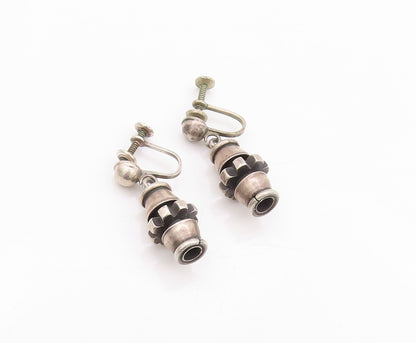 925 Sterling Silver Vintage Earrings Dark Tone Antique Design Screw Back EG13554