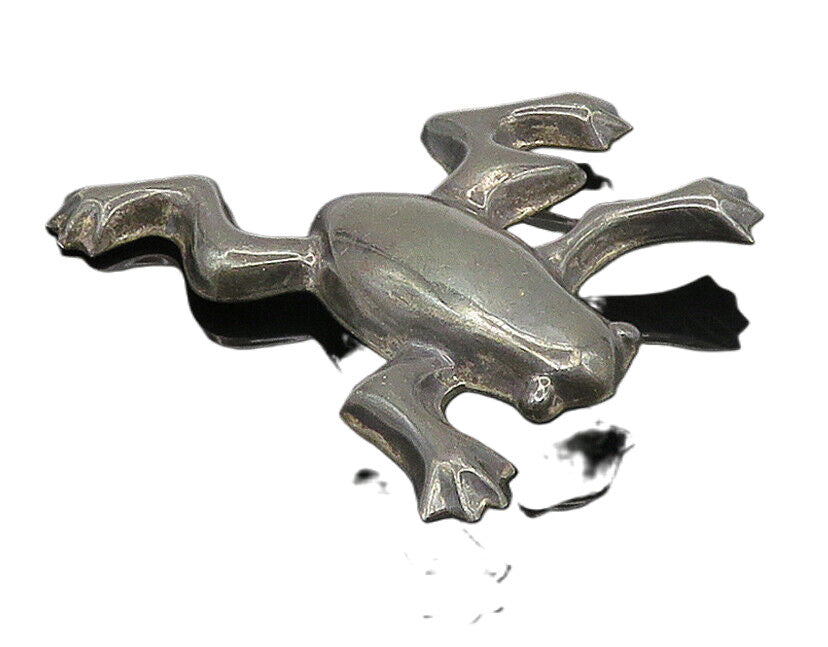 925 Sterling Silver  Vintage Dark Tone Smooth Hollow Frog Brooch Pin  BP6560