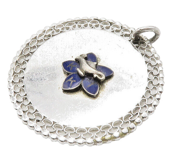 925 Sterling Silver  Vintage Petite Enamel Flower Detail Pendant  PT11272