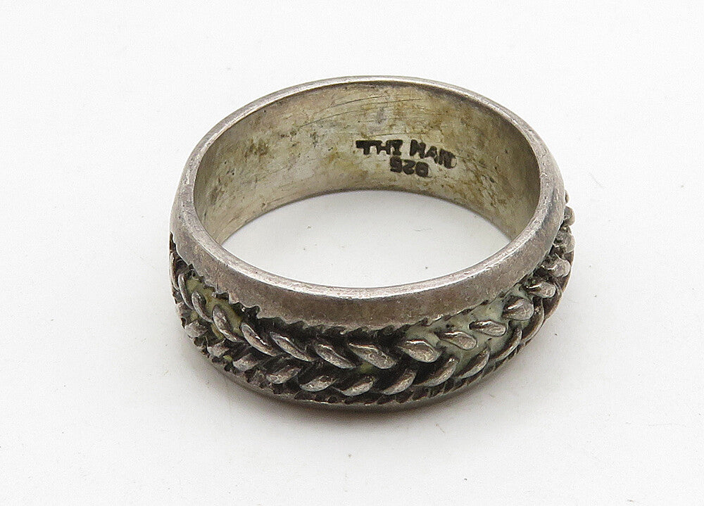 925 Sterling Silver  Vintage Oxidized Wheat Design Band Ring Sz 9  RG10400