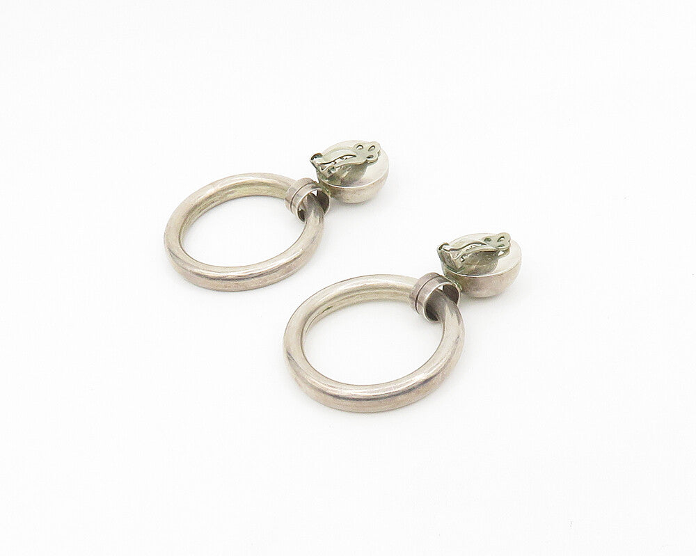 MEXICO 925 Silver  Vintage Shiny Open Circle Non Pierce Drop Earrings  EG9408