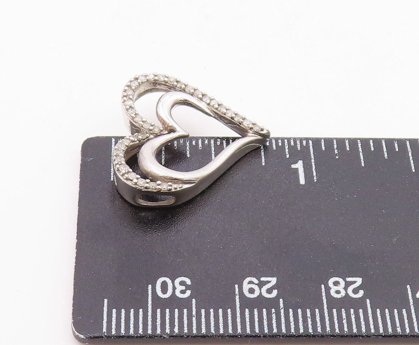 925 Sterling Silver  Vintage Genuine Diamonds Open Love Heart Pendant  PT16261