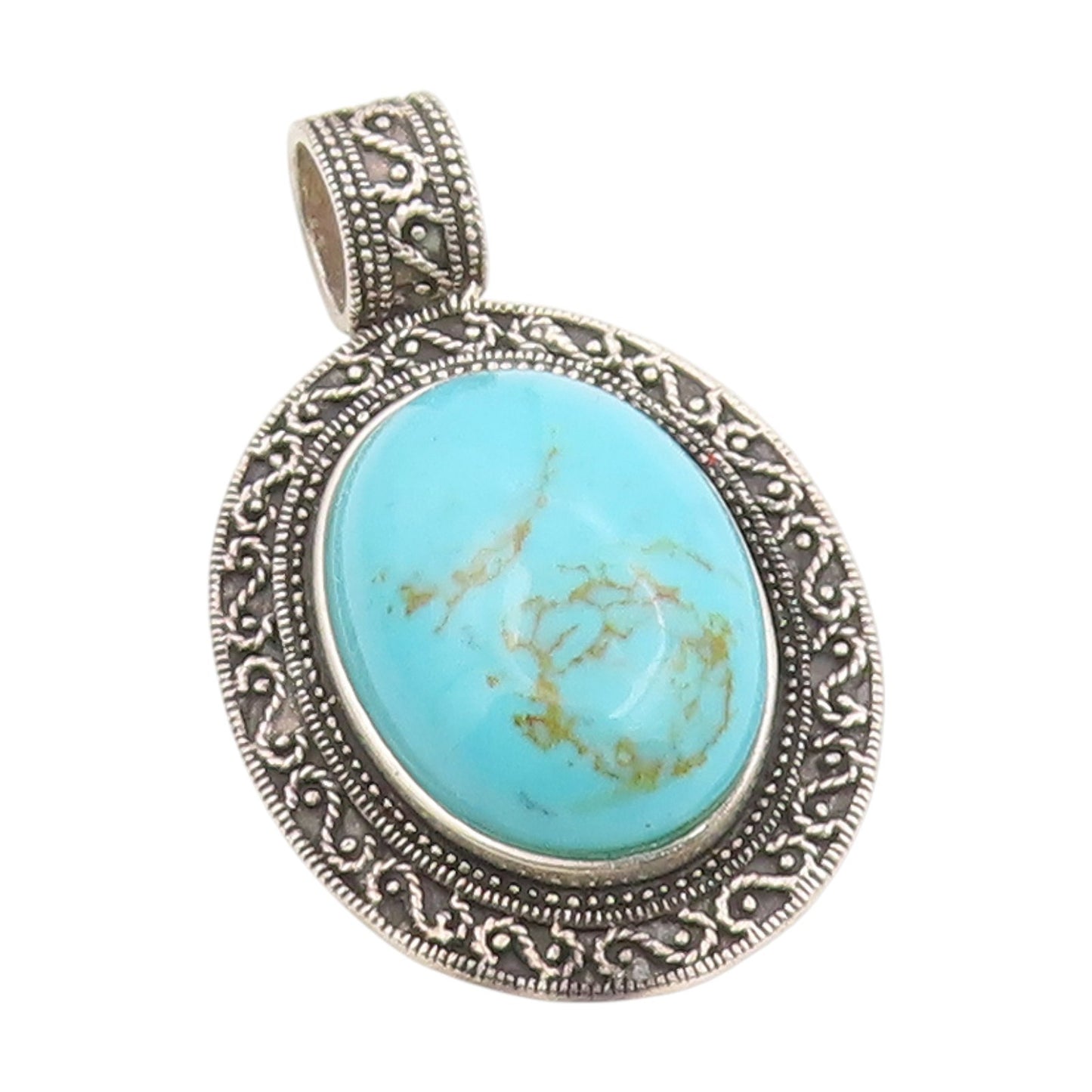 925 Sterling Silver Vintage Pendant Oval Cabochon Turquoise Locket  PT25328
