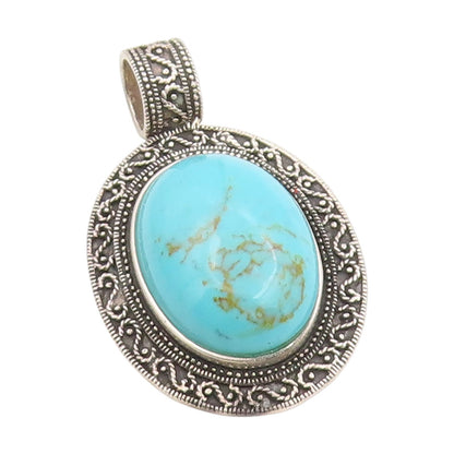 925 Sterling Silver Vintage Pendant Oval Cabochon Turquoise Locket  PT25328