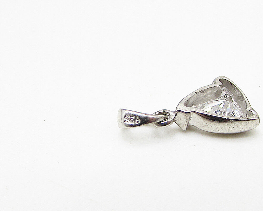 925 Sterling Silver  White Cubic Zirconia Triangular Drop Pendant  PT1934
