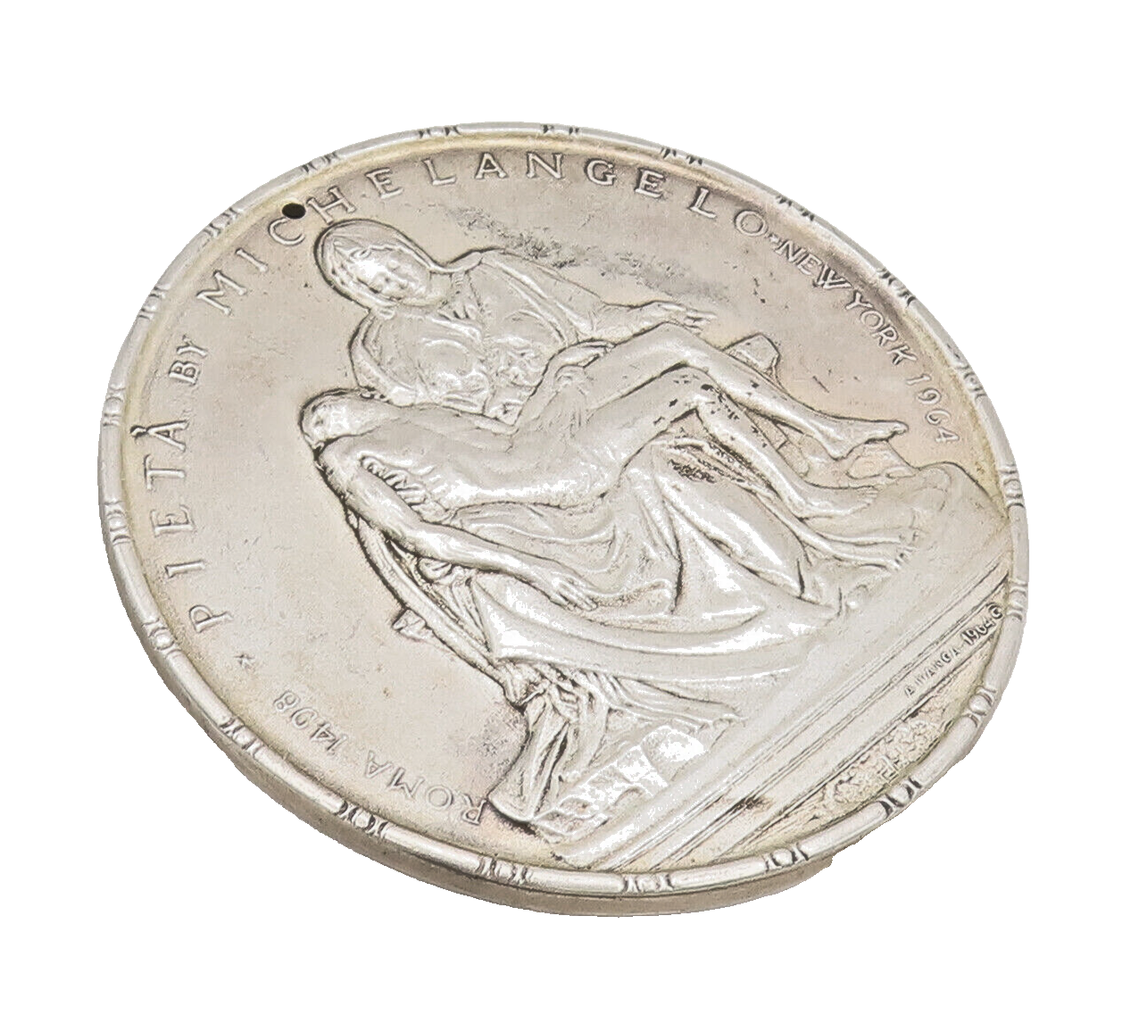 925 Sterling Silver Vintage TOWLE 1964 MICHELANGELO Carved Heavy Coin TR3679