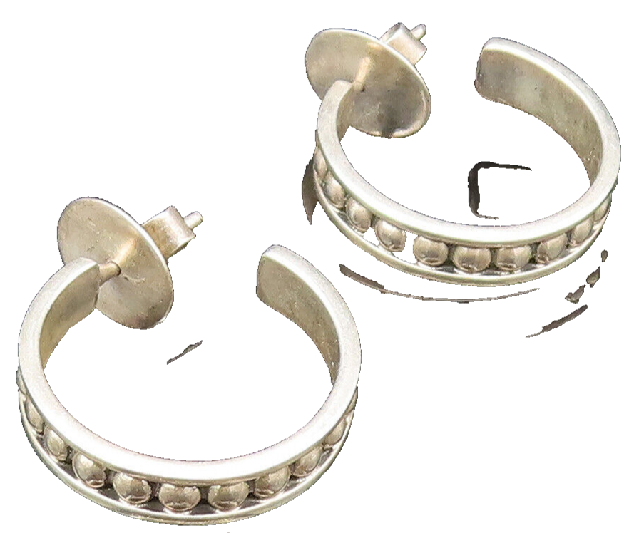 LETY G 925 Sterling Silver Vintage Raised Edge Dotted Hoop Earrings EG11817