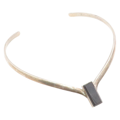 925 Sterling Silver Vintage Necklace MEXICO Modernist Black Onyx Choker  NE4809
