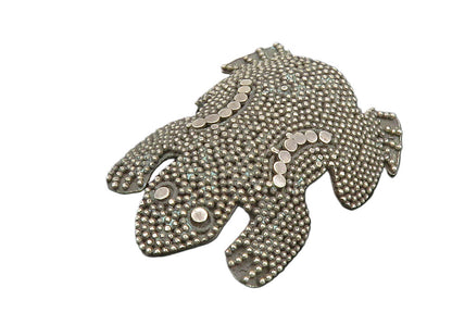 925 Sterling Silver  Vintage Circle Pattern Frog Toad Motif Brooch Pin  BP5235