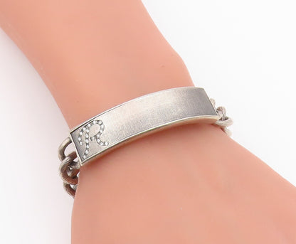 925 Sterling Silver Vintage Bracelet Real Diamonds Initial R Monogram  BT12164