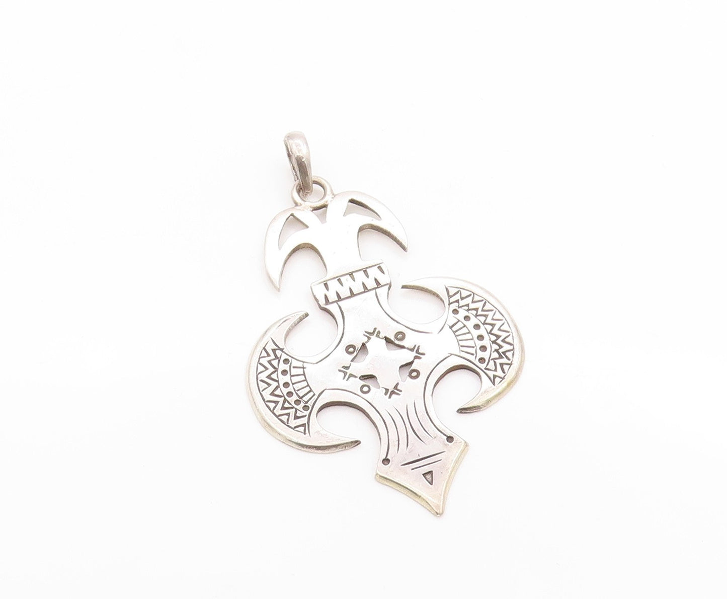 925 Sterling Silver Vintage Pendant Etched Sahara Spirit Amulet Cut Out  PT24829