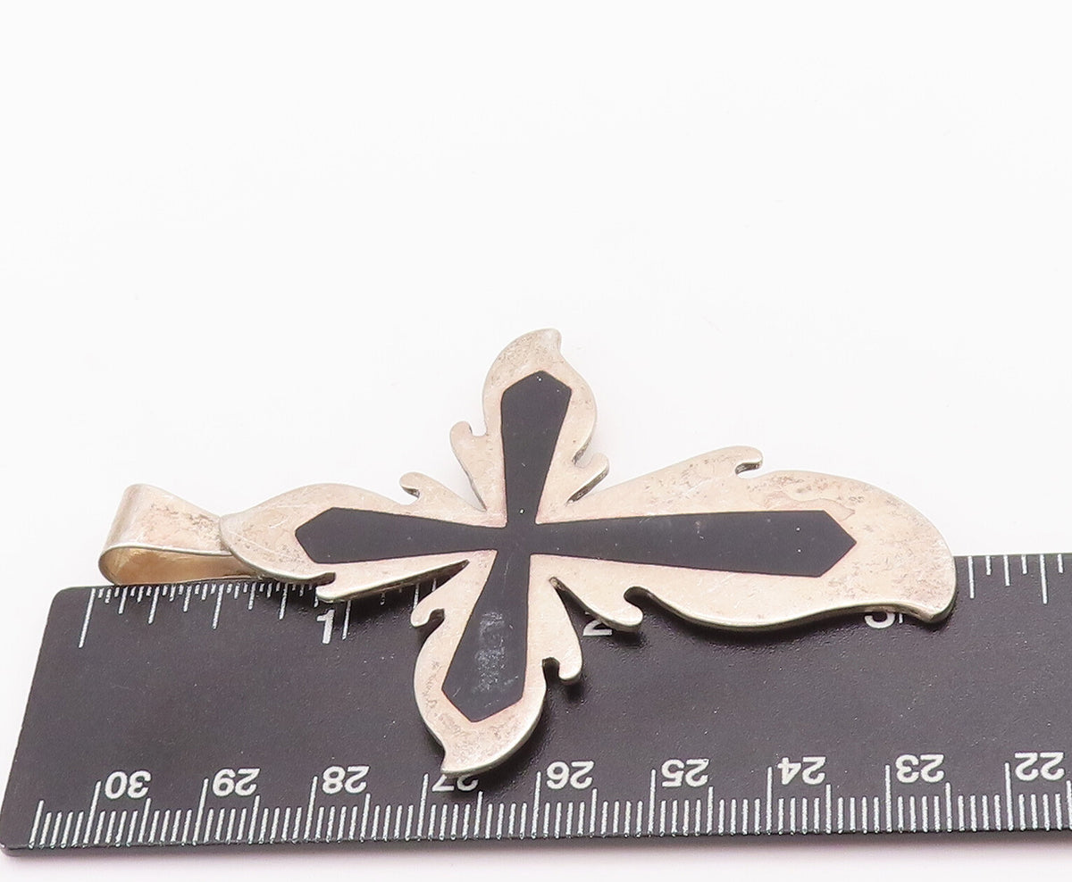 925 Sterling Silver Vintage Pendant Solid Swirly Cutout Religious Cross  PT23260
