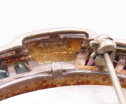 925 Sterling Silver Vintage Brooch Pin Multi Gemstone Cameo Portrait  BP12650