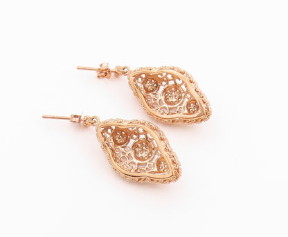 925 Sterling Silver Vintage Earrings Gold Plated CZ Openwork Dangle  EG14523