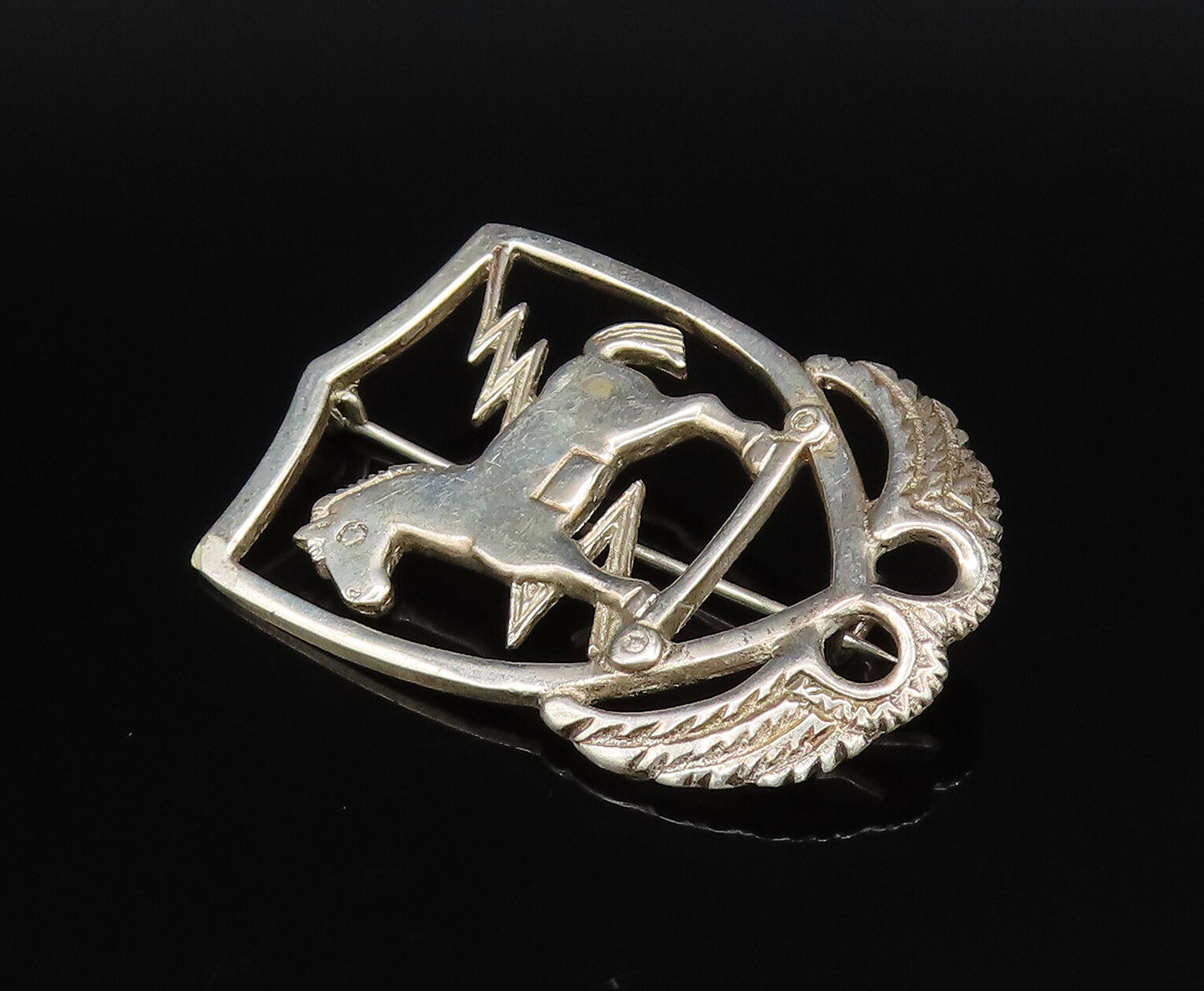 925 Sterling Silver  Vintage Horse & Lightning Cutout Brooch Pin  BP10003