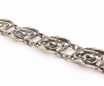 925 Sterling Silver Vintage Bracelet EUROPE Brutalist Design Panel Link  BT11737