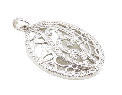 925 Sterling Silver  Genuine Diamond Open Floral Swirl Design Pendant  PT7732