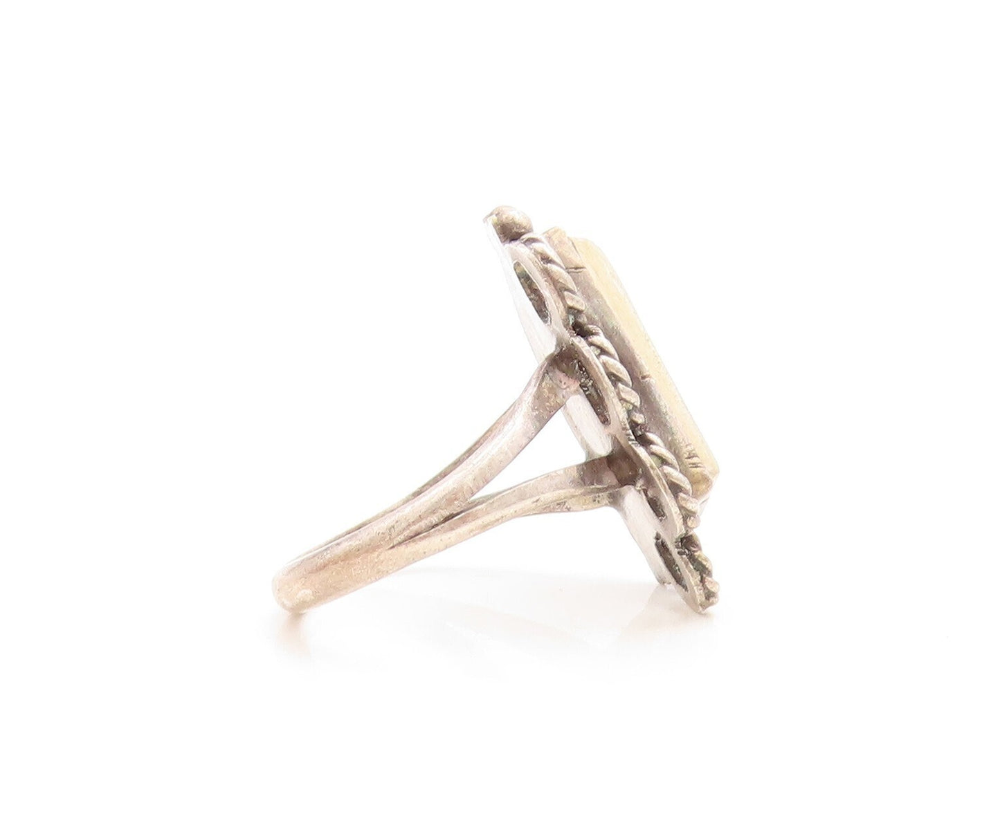 925 Sterling Silver Vintage Ring Designer Mother Of Pearls  Sz 6.5  RG31471