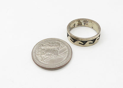 SOUTHWESTERN 925 Silver Vintage Ocean Waves Oxidized Band Ring Sz 8.5 RG21473