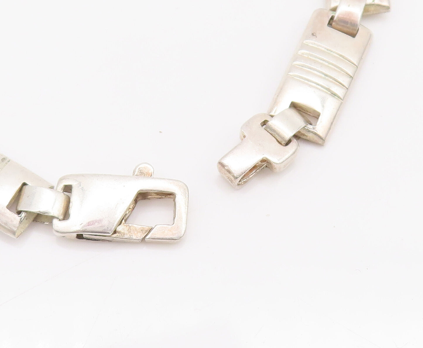 925 Sterling Silver Vintage Bracelet Solid Linked Rectangular Etched  BT10291