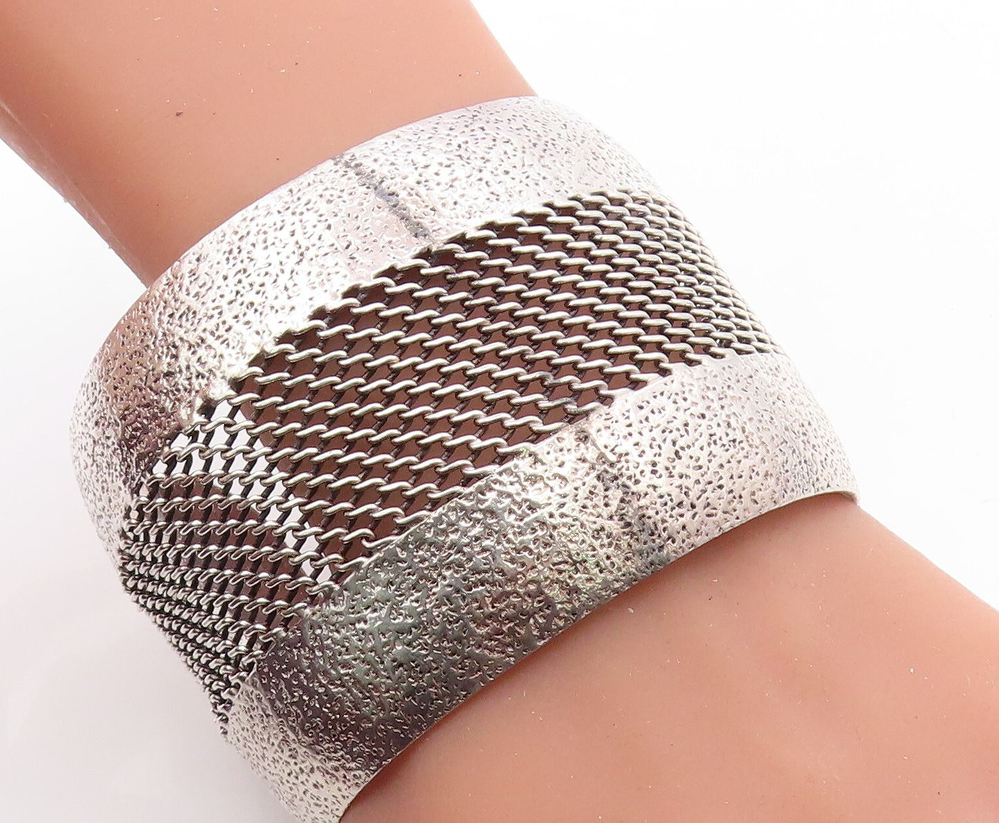 925 Sterling Silver  Vintage Textured Modernist Twist Cuff Bracelet  BT2787