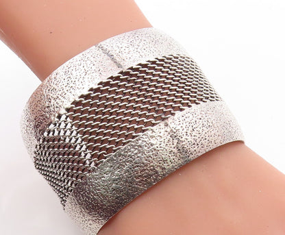 925 Sterling Silver  Vintage Textured Modernist Twist Cuff Bracelet  BT2787