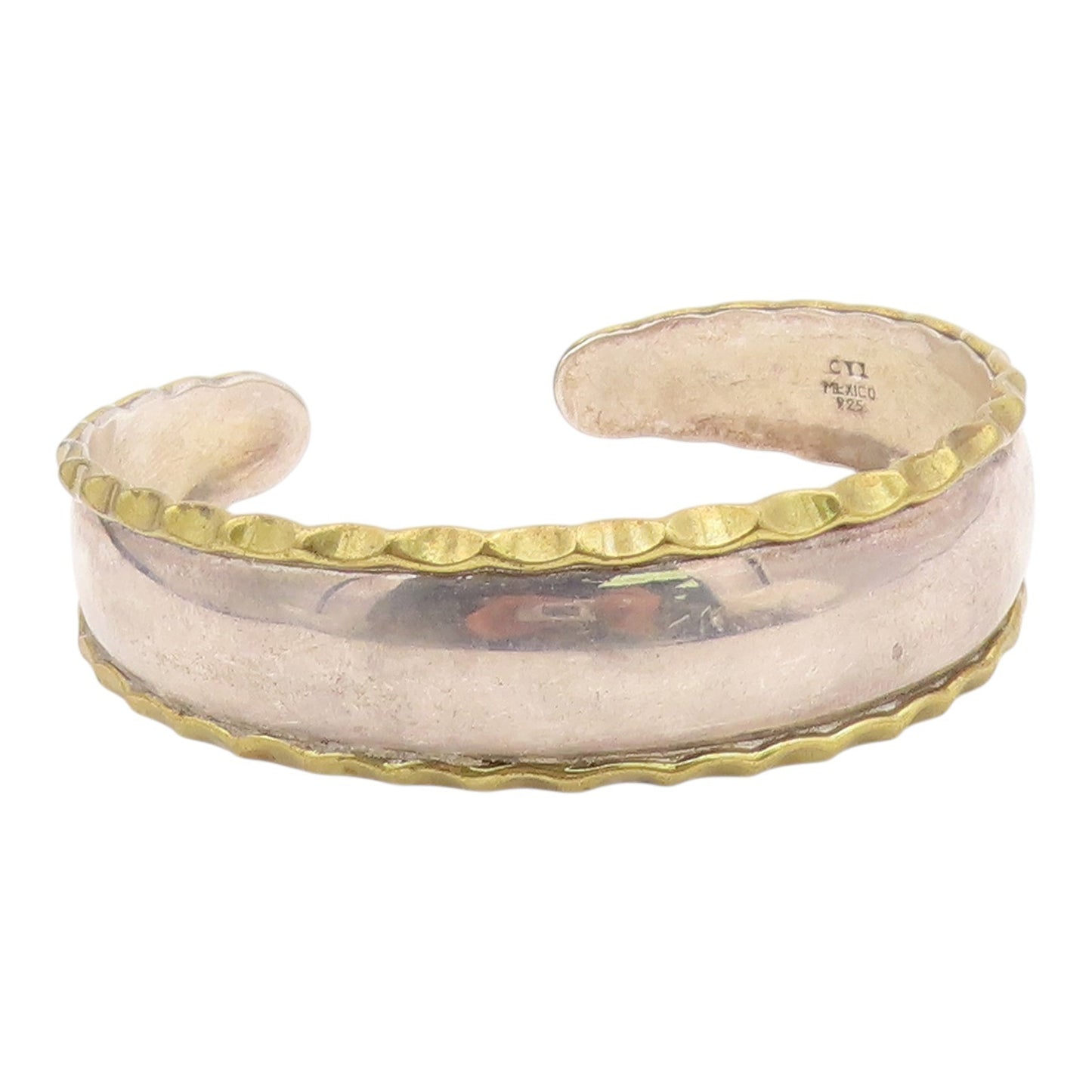 CII MEXICO 925 Silver  Vintage 2 Tone Wavy Trim Tapered Cuff Bracelet  BT9212