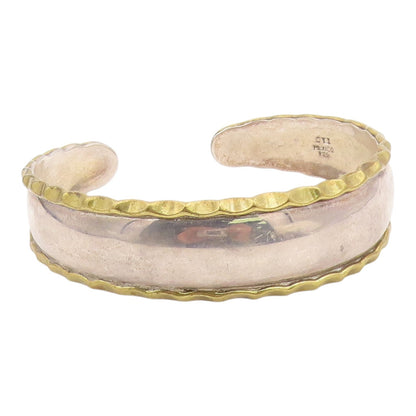 CII MEXICO 925 Silver  Vintage 2 Tone Wavy Trim Tapered Cuff Bracelet  BT9212