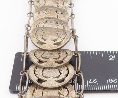 925 Sterling Silver Vintage Bracelet Antique Peruvian Cut Out Coin Link  BT11571