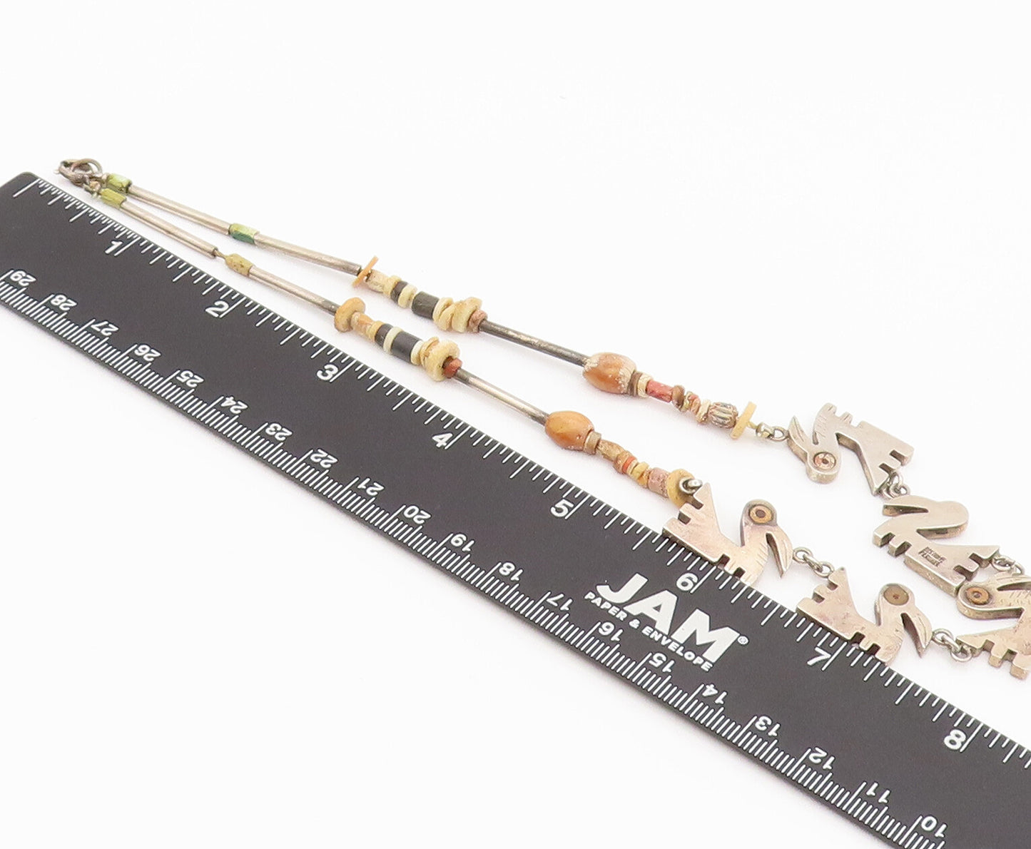 925 Sterling Silver  Vintage Wooden Beaded & Swimming Swans Necklace  NE4033
