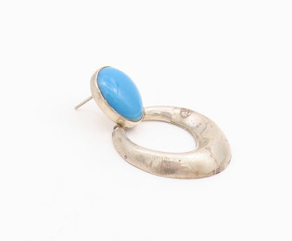 925 Sterling Silver Vintage Earrings MEXICO Oval Larimar Dangling Ring  EG13623