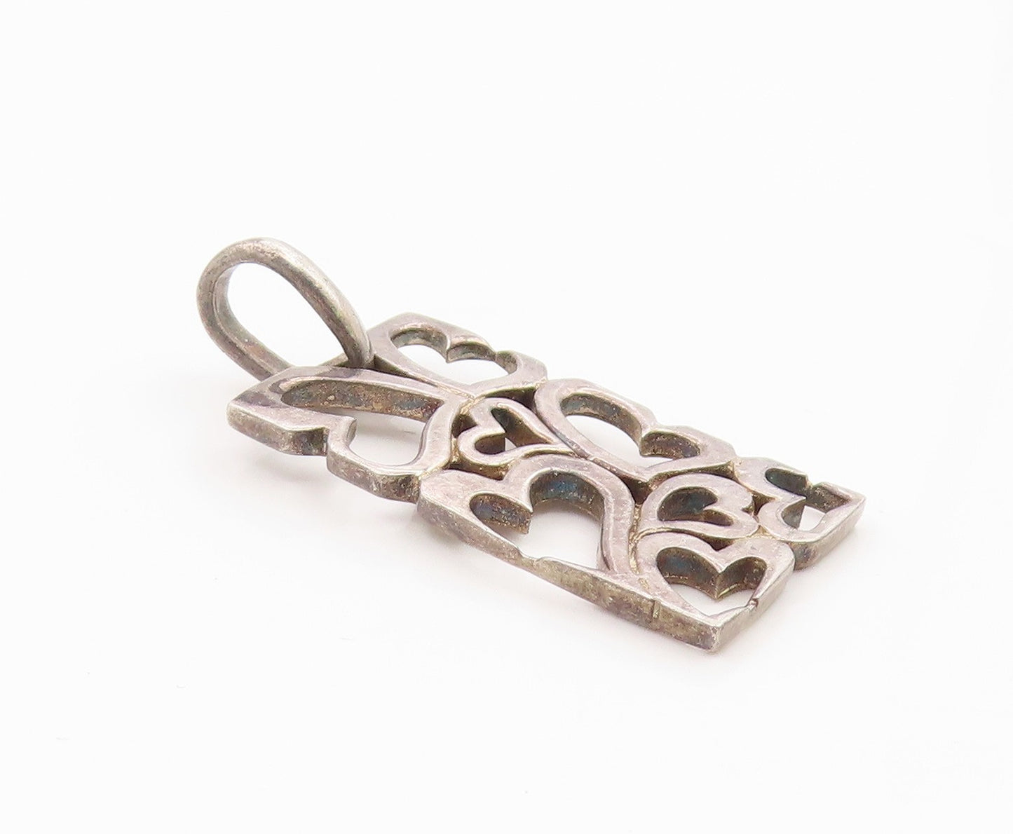 925 Sterling Silver Vintage Pendant Love Heart Cutout Geometric Frame  PT26287
