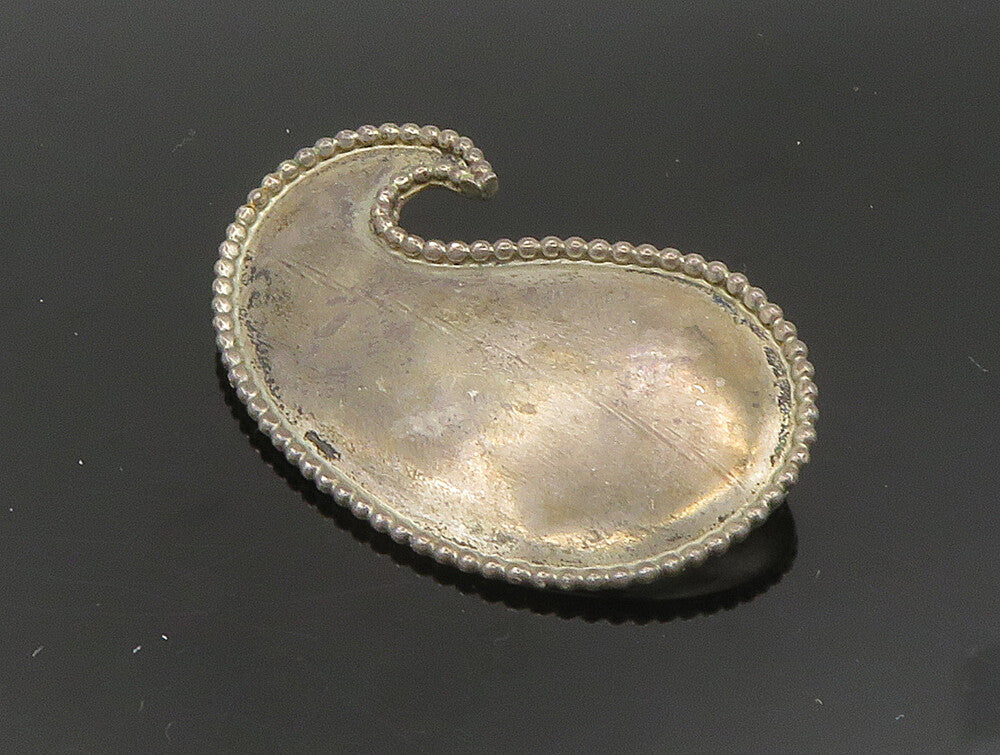 DESIGNER 925 Sterling Silver Vintage Beaded Edge Wave Motif Brooch Pin BP9376