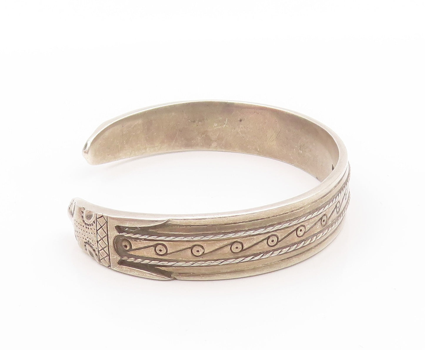 925 Sterling Silver Vintage Bracelet MMA Swirly Design Etched Cuff  BT11062