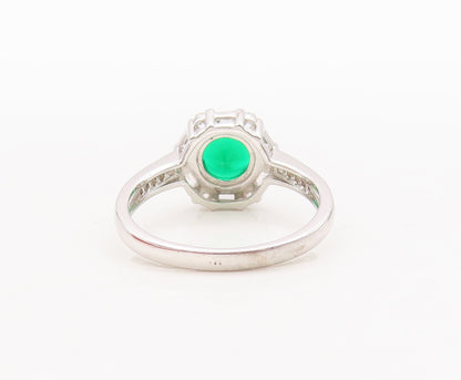 925 Sterling Silver Vintage Ring Round Cut Green Halo White Topaz  Sz 7  RG29785