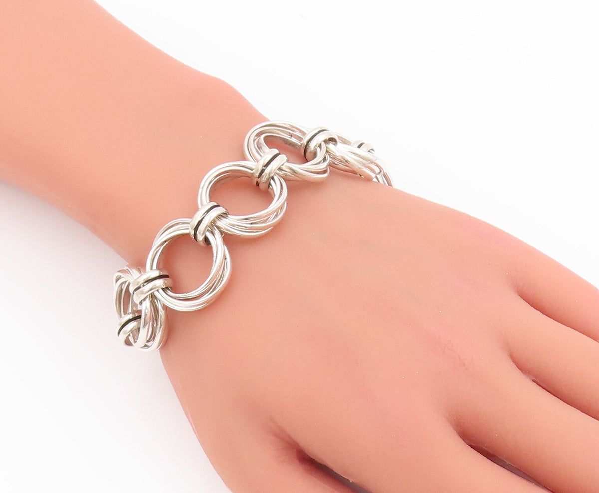 925 Sterling Silver Vintage Bracelet Solid Multi Rings Stack Linked  BT10420