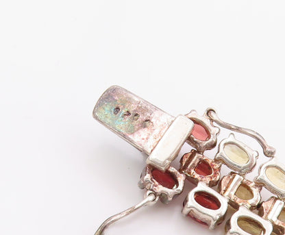 925 Sterling Silver Vintage Bracelet Oval Cut Multi Gemstone Triple Row  BT11689