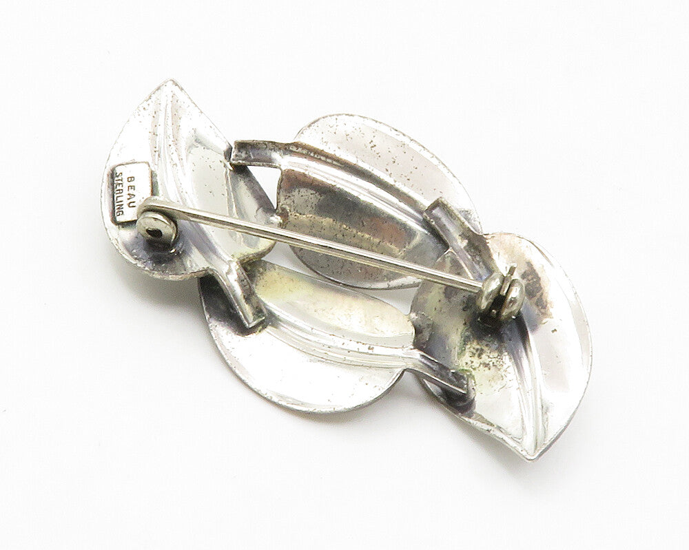 BEAU 925 Sterling Silver Vintage Floral Leaves Etched Detail Brooch Pin BP5410