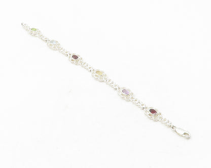 925 Sterling Silver  Peridot Amethyst Garnet & Topaz Chain Bracelet  BT4749